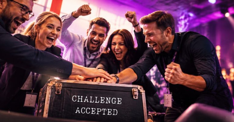 group crowding box with challenge accepted